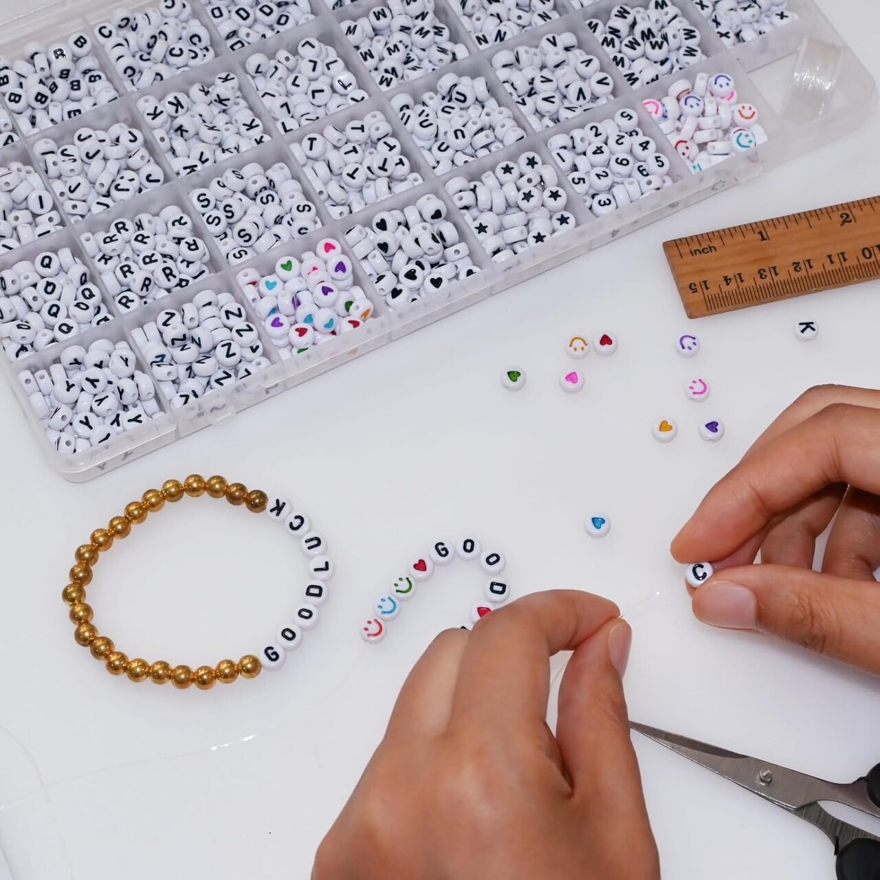 1600pcs Letter Beads,Heart Beads,Number Beads,Start Beads and Smiley Beads,4x7mm White Acrylic Beads 31 Styles for Jewelry Making Bracelets Necklaces Key Chains